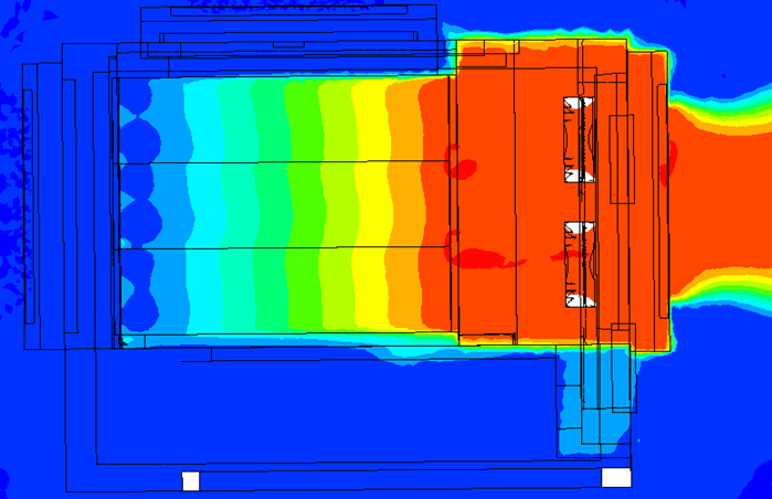Fig : Contour Coloured by Velocity Magnitude & Temperature